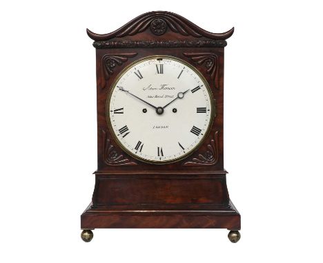 A Mahogany Striking Table Clock, signed Adam Thomson, New Bond Street, London, circa 1840, fish scale side sound frets, scrol