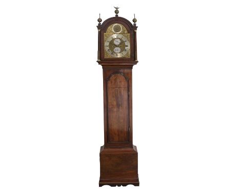 A Mahogany Eight Day Longcase Clock, signed Jno De Lafons, Royal Exchange, circa 1780, arched pediment, flame veneer arch tru