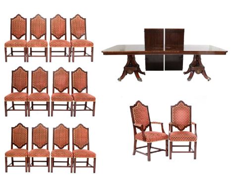 Arthur Brett of Norwich: A Reproduction Mahogany Twin-Pedestal Dining Table, the crossbanded top surrounding a scrolled borde