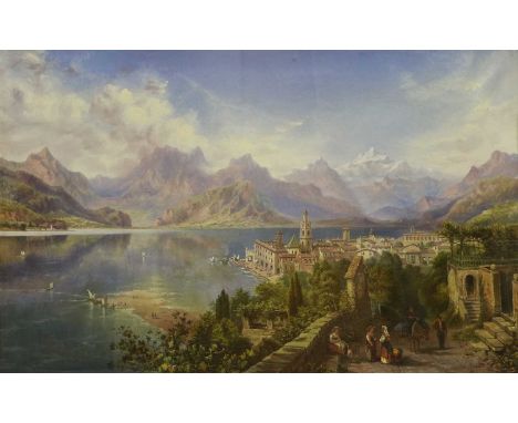 John D Bell (1811-1895)Lake Como (believed to be)Signed and dated 1870?, oil on canvas, 51.5cm by 82cmThe original tacking ma