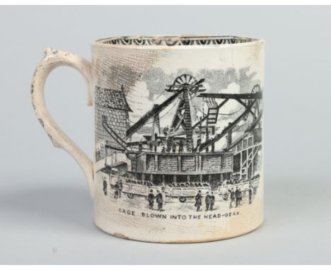 A C19th commemorative Yorkshire pottery tankard. Bat printed in black in memoration of The Oaks Colliery mining disaster 1866