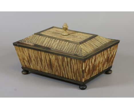 A C19th Anglo-Indian porcupine quill and horn set, box raised on turned feet.   Condition Report. To be used as a guide only.