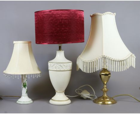 Three C20th tablelamps including a brass, ceramic and a vase style example.