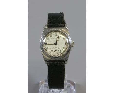 A 1940s Brook & Son stainless steel manual wristwatch. With pointed baton hands having luminous inlay, with Arabic numeral ma
