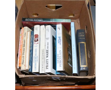 A good box of ceramic reference books including L. Jewitt ceramic Art of Great Britain, J. Twitchett Derby Porcelain, E. Adam