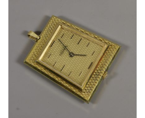 A 1970s Ernest Borel gold plated manual pendant watch of tapering rectangular form and with horizontal baton markers, .    Co