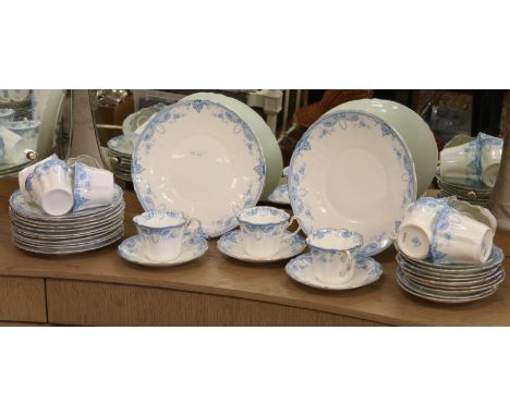 A19th Century blue and white printed part tea service, the base with printed "glive" mark