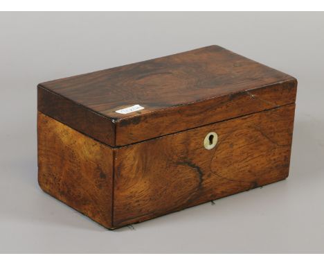 A small C19th rosewood box with mother of pearl escutcheon.