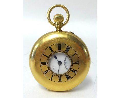 An 18ct gold half hunter pocket watch, with inscription to case and inside including 'to Baron Hitchens, Ottersham', the dial