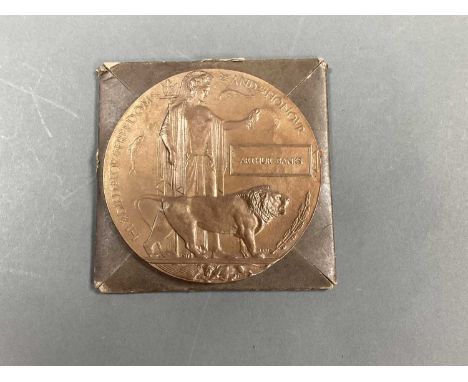 WWI Memorial Plaque Death Penny, complete with card envelope to Arthur Banks.