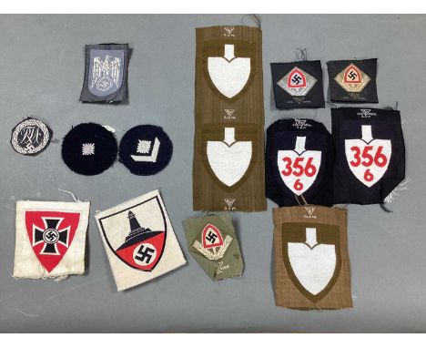 WWII German Third Reich Cloth Insignia RAD National Labour Service, Red Cross, Hitler Youth sports/ rank with labels and vete