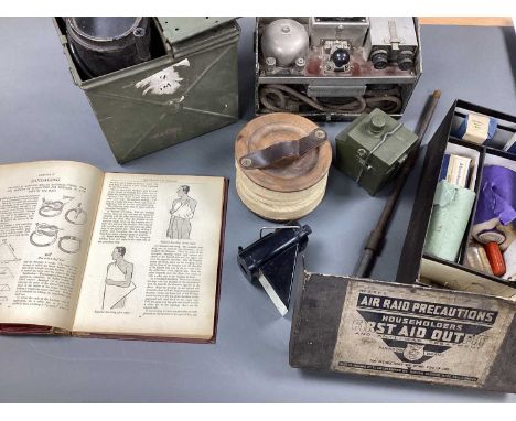 WWII British Army Field Telephone Set D MKV 1939 by Plessey, daylight signalling lamp, including box and morse key, lamps (x 