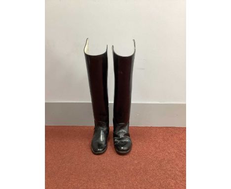 British Army Leather Household Cavalry Boots, horseshoes fitted to heels, various marks, left boot 1977 and broad arrow, righ