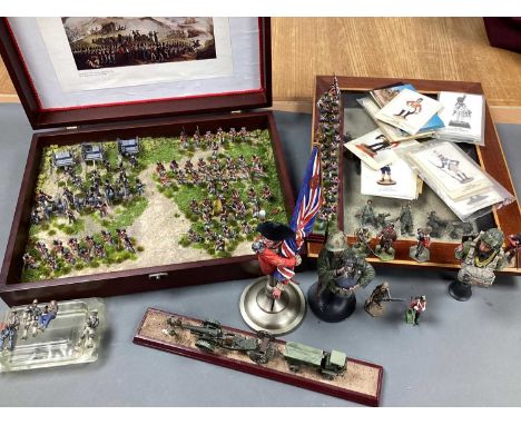 Assortment of Handpainted Military Figures, of various periods/scales and three dioramas some parts missing.