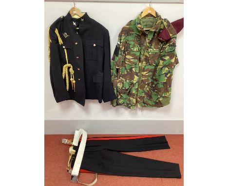 British Army Parachute Regiment, red beret DPM smock, No 1 dress jacket, trousers, belt and braces and framed montage of phot