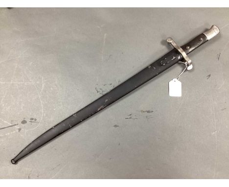 XIX Century Portuguese M1885 Guedes/M1886 Kropatschek Bayonet and Scabbard, with manufacturer mark 'Steyr 1886'.             