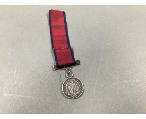 Napoleonic War Waterloo Medal Awarded to George Barker 2nd Batt Grenad Guards, steel clip ring replaced with suspension bar. 