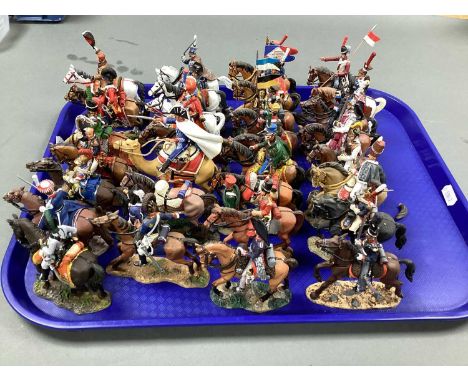 Approximately 30 Del Prado Painted White Metal Napoleonic Mounted Military Figures, including Russian Uhlan trumpeter 1815, F