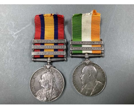 Boar War Medal Duo, Queens South Africa Medal with Three Clasps, Cape Colony, Orange Free State &amp; Transvaal - Kings South