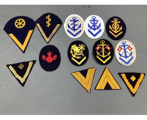 WWII German Third Reich Kriegsmarine Career/Rank Cloth Insignia, including signals, teletypist and engine (13).