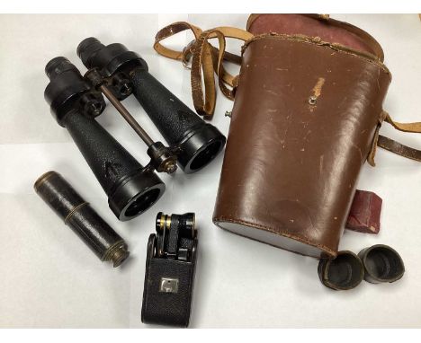 WWII Binoculars and Case, (top detached) with rotating filters, marked with broad arrows and manufactured by Barr &amp; Strou