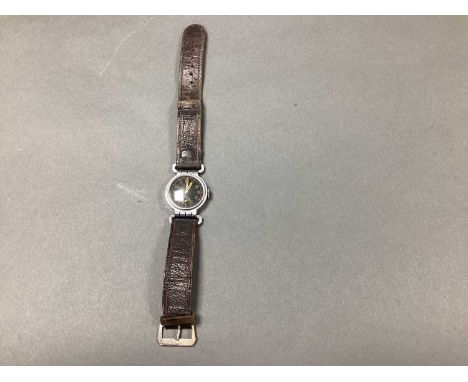 WWI Style Trench Wrist Watch on leather strap, appears not to function.