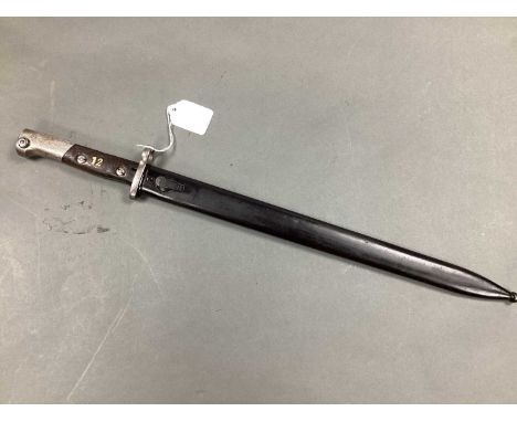 Unknown Mauser Type Bayonet and Scabbard with number '12' impressed into grips.