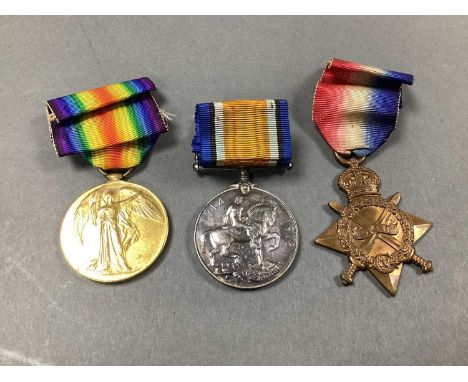 WWI Medal Trio, comprising 1914-15 Star, British War Medal and Victory Medal awarded to 12186 Pte J Disney E York R. Private 