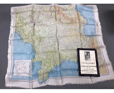 WWII British Escape and Evasion Silk Map, covering 'Zones of France', March 1944, some colour fade, also a programme of the u