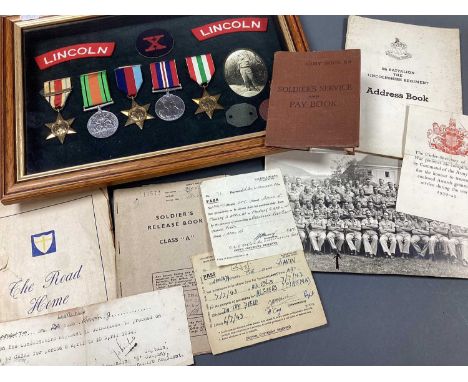 WWII Medal Group, comprising 1939-1945 Star, Africa Star, with 1st Army bar, Italy Star, Defence Medal and War Medal 1939-194