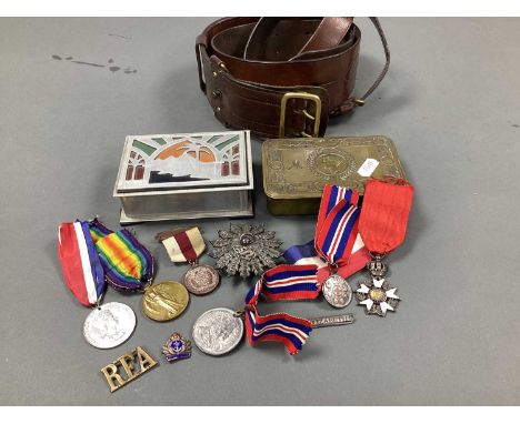 WWII Victory Medal, awarded to 10855 Pte F Pollards 12 - H R S, Princess Mary Gift Fund Box 1914, Sam Browne belt, cigarette 