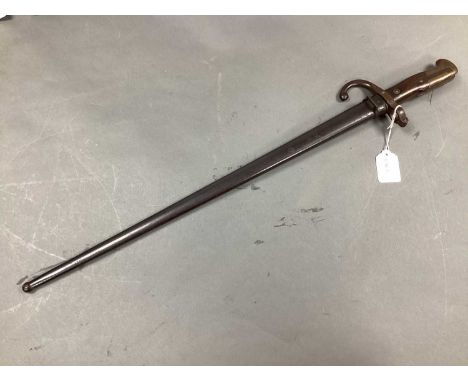 XIX Century French Model 1874 Gras Bayonet and Scabbard, bayonet manufacturer mark 'Mre d'Armes de Tulle Mai 1876', with matc