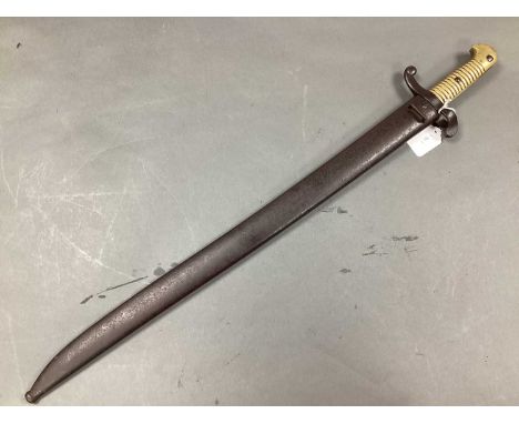 XIX Century French Model 1842 Yataghan Bayonet and Scabbard, with manufacturer mark 'Mre Imp de Chat (?) bre 1860 - (?) 1842'