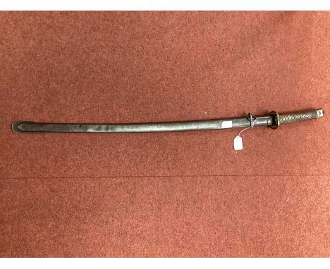 European Military Curved Sword, adapted to resemble Samurai Katana Sword, painted metal hilt with metal scabbard.