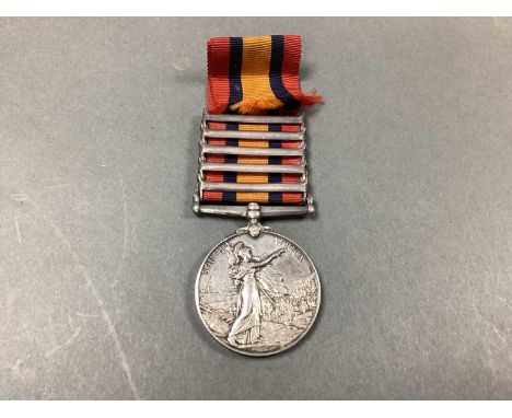 Boer War Queens South Africa Medal 5 Clasps Cape Colony, Orange Free State, Johannesburg, Diamond Hill &amp; Belfast, awarded