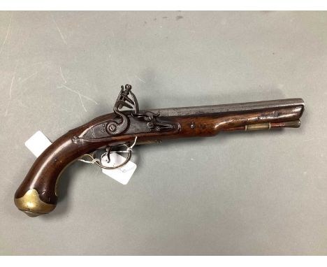 Late XVIII/Early XIX Century English Livery Flintlock Pistol, barrel stamped with proof marks and manufacturer initials TR, T