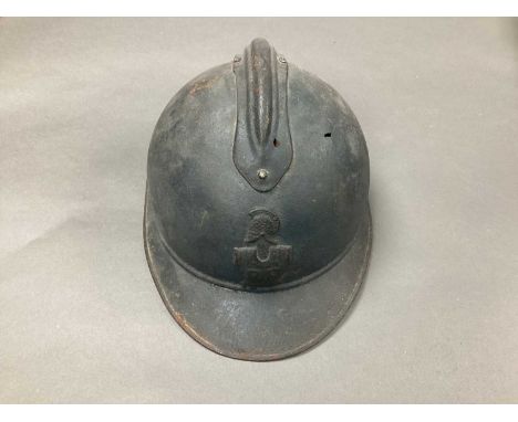 WWI French Army Engineers M15 Adrian Pattern Combat Helmet, shell only, semi relic condition.