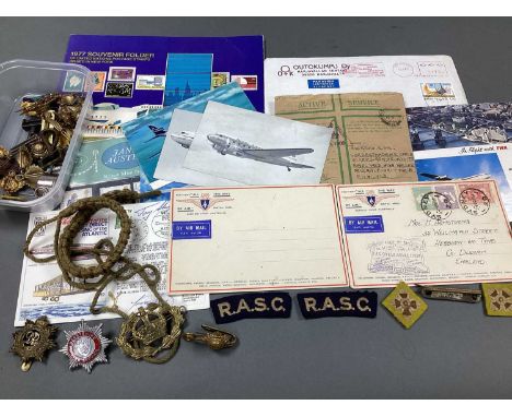 British Army Rank, Unit and Wounded Insignia, plus stamps, postcards and First Day Covers, including first official air mail 