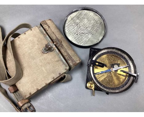 WWI Austro Hungarian Sighting Compass and Carry Case, flip up sight bars and removable lid. Various marks to interior and ext