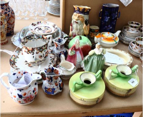 Carlton Ware Apple teapot, Myott's Deco teapot, A Victorian large cup and saucer, jugs, Doulton figures etc 