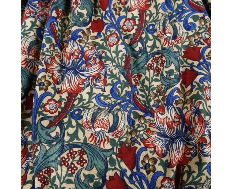 A pair of Sanderson William Morris design lined curtains, 7' drop, width 12'6", gathered width 5'4" 