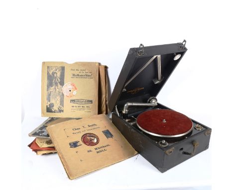 A Vintage Columbia portable gramophone, and various LPs 