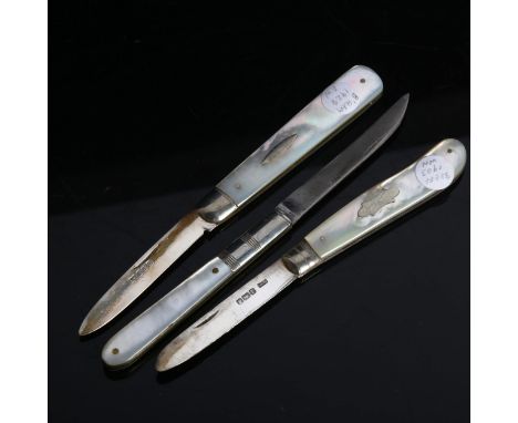 3 mother-or-pearl handled fruit knives, including 2 wiht silver blades (3) 