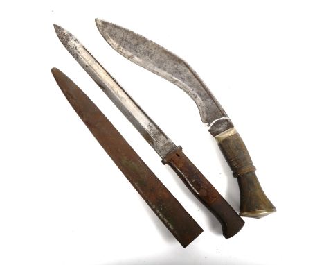 A bayonet and scabbard, and a kukri knife 