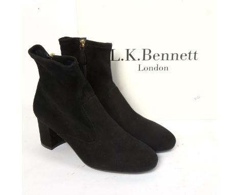 L K BENNETT - a pair of near-new Allie black stretch suede ankle boots, size 38, with dust cover and box 