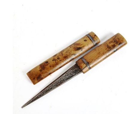 A small Japanese steel dagger and scabbard, blade length 12cm 