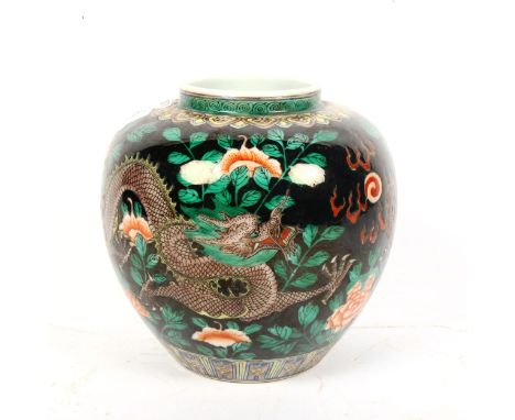 A Chinese ceramic pot, with dragon and floral decoration and 6 character mark, height 16cm 