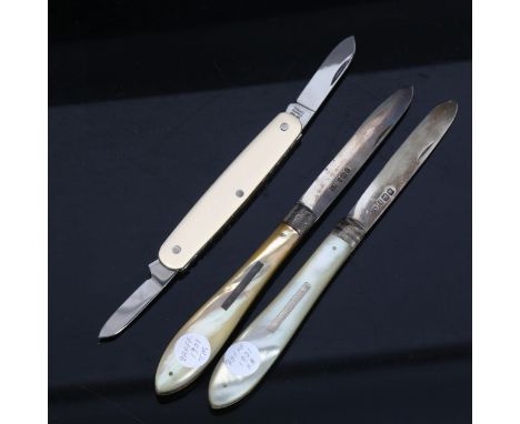 3 fruit knives, including 2 mother-of-pearl handled with silver blades (3) 