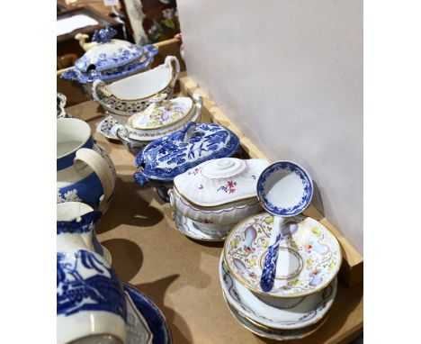 A group of 19th century sauce tureens, stands, and a ladle 