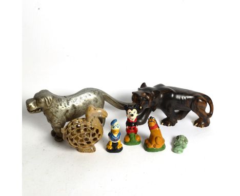 A dog nutcracker, soapstone dodo etc 